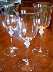Vtg Set 4 SASAKI ISABELLE Crystal Water Goblets FROSTED CUT LEAF BALL STEM 9 1/8