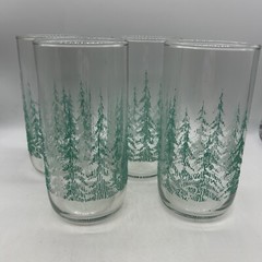 Libbey Frosty Pine Christmas Tree Tumblers White Green 16oz Set Of 4