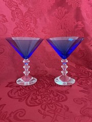 NEW FLAWLESS Unique BACCARAT France 2 Blue VEGA Glass Crystal MARTINI COCKTAILS