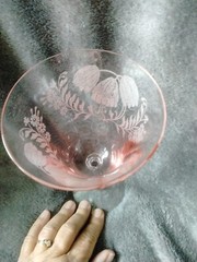 Pink Wine Water Goblet 8 1/4” 10oz Elegant Etched Glass