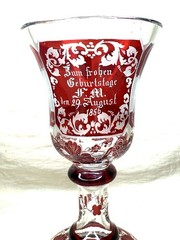 Antique Bohemian German Germany 1856 Ruby Cut To Clear Glass Goblet