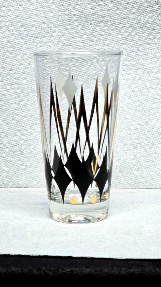 MCM Atomic Glass Whiskey Shot Double Gold Peak Diamond Black 3.5×2.5″ White 22k