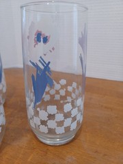 Vintage Anchor Hocking Glasses Tumblers Pastel Flowers Check Set Of 3 USA 1989