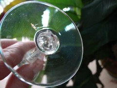 Romanian Blown Crystal Gray Cut Rose Leaves Bulbous Stem 6.5oz Wine Glass EUC
