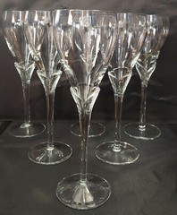 6 Vintage Towle Antique Clear 8-7/8″ Fluted Champagne Wine Glasses
