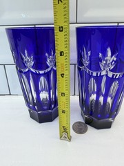 AJKA CAROLYNE HIGHBALL GLASS COBALT BLUE CUT TO CLEAR CRYSTAL HUNGARY BOHEMIAN