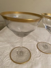 Vtg 3 Glastonbury Lotus Gold Rimmed Sherbert Champagne Coupes Glasses 5.25” T