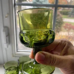 Vintage Green Indiana Glass Kings Crown Thumbprint Goblets Wine Sherry Glasses 4