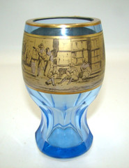 Bohemian Glass Blue Beaker Tumbler w/Hand Painted Gold Scene