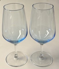 Blue Tinted Bowl Wine Glasses Clear Stem Modern Hand Blown Style Set 2 Coastal
