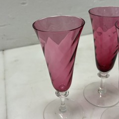 4 Garda Rose Swirl Cranberry Optic Cordial Glasses by Schmidt F Germany Glass 6”