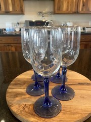 Vintage Libbey Crystal Blue Optic Drape Water Goblets Wine Glasses, set of 5 EUC