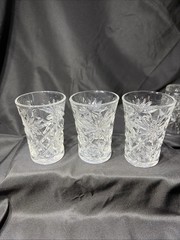 Set Of Five Early American Prescut Juice Glasses Star Starburst (2) 4.5”(3) 3.5”