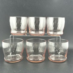 Vintage Wheaton SYMPHONY Pink Optic Swirl Rocks Glasses Vintage MCM Ribbed 10 Oz
