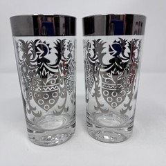 Vintage Kimiko Silver Rim Highball Glasses MCM Guardian Knight Shield Set of 4