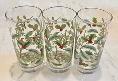 Set of 6 Mistletoe & Holly Festive Libbey Crisa 16 oz. Glass Tumblers Vintage