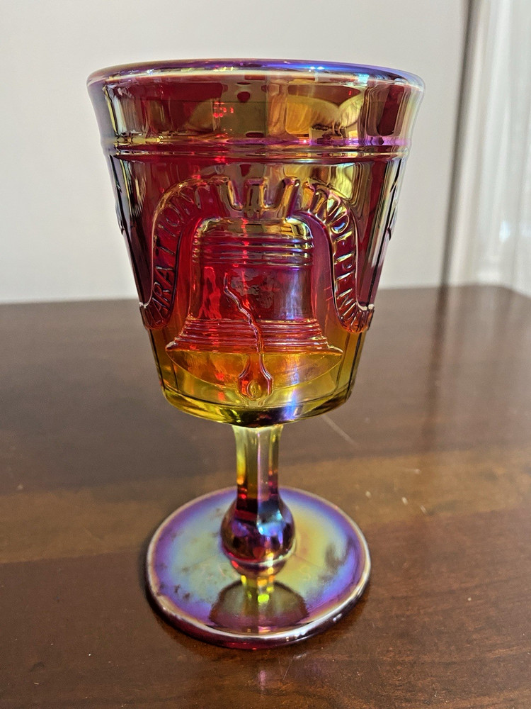 1776-1976 200 YEAR Imperial Glass «LIBERTY BELL» Goblet 6″ Sunset Amberina