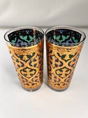 Two 1960s Georges Briard Firenza Highball Glasses Blue Light Paint Loss Lot #3