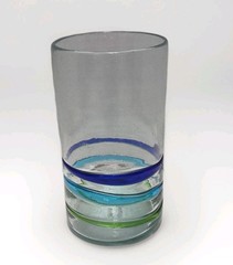 Mexican Hand Blown 6″ Tumbler Highball Blue Green Teal Stripes 20oz Pier 1
