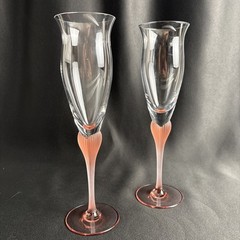 Set of 2 Fluted Champagne Sea Mist Coral Frosted Stem by Mikasa 9-3/8″H 1980s