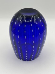 Set of 3 Zodax Art Deco Mavi Ribbed Cobalt Blue Opal Dot Stemless Wines – 16 oz