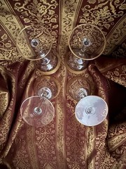 4 Piece Tiffin Rambler Rose Liquor Cocktail Goblets Gold Rimmed