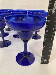 Dark Cobalt Blue Stemmed Sherbet Dessert Margarita Welled Glasses Set of 8!