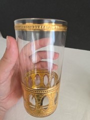 2 Vintage Mid-Century Modern Culver Antigua Highball Glasses Gold Gilt 5.5″T