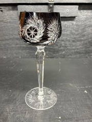 A Brilliant Vintage Bohemian Burgundy Cut To Clear Crystal 7.75” Wine Goblet
