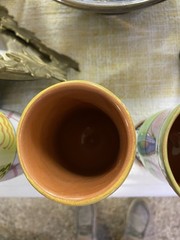 Set of 3 Colorful Goblets Redware Pottery Pieces