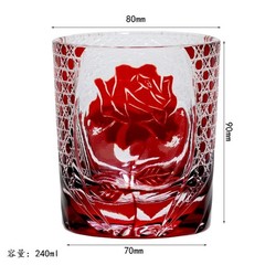 Artisan Red Overlay Whiskey Glass 240ml Floral Motif Collectible Glass Tumbler