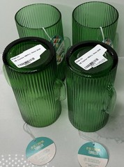 4 Oasis Tumbler Glass Green Cactus 19oz Glass 6” Tumbler New