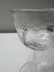 Clear Glass Stemmed Wine Goblet, Etched Floral Pattern Drinking Glass