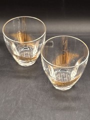 2 Etched HENNESSY BACCARAT Gold Flash Cognac Old Fashion Rocks Barware EUC