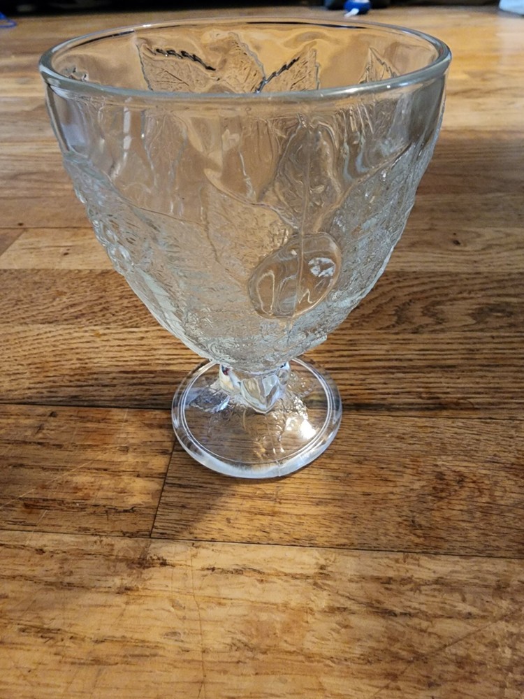Vintage Pasabalce Lead Free Art Of Glass Water Wine Goblet Raised Fruit Motif
