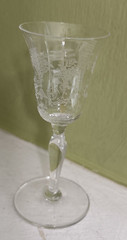 3 Vintage clear etched crystal stemmed H. 4.25″ cordial glasses capacity 1 oz