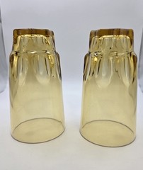 2 Vtg Amber Gold Tumblers Thumbprint Panel Glasses Continental Can Co.