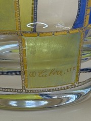Vintage Culver Gold Blue Lime-Green Mid-Century Lowball Cocktail Glass Set of 2