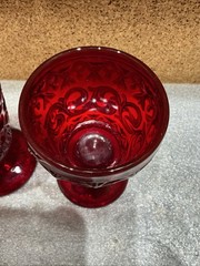 Vintage IVIMA Portugal Scroll Ruby Red Goblets 4 Part Mold Baroque Pair Set 2