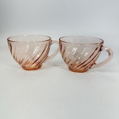 Vintage Arcoroc Pink Rosaline Swirl Pattern Teacups France Set of 2