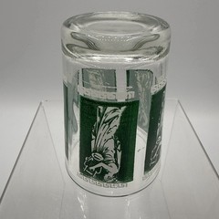 Vintage Greek Goddess Juice Glass Green White Greek Key Tumbler 3″