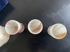 Onyx Shot Glasses carved Set of 6 w/ D ecanter Stone Onyx Marble Cordial Barware