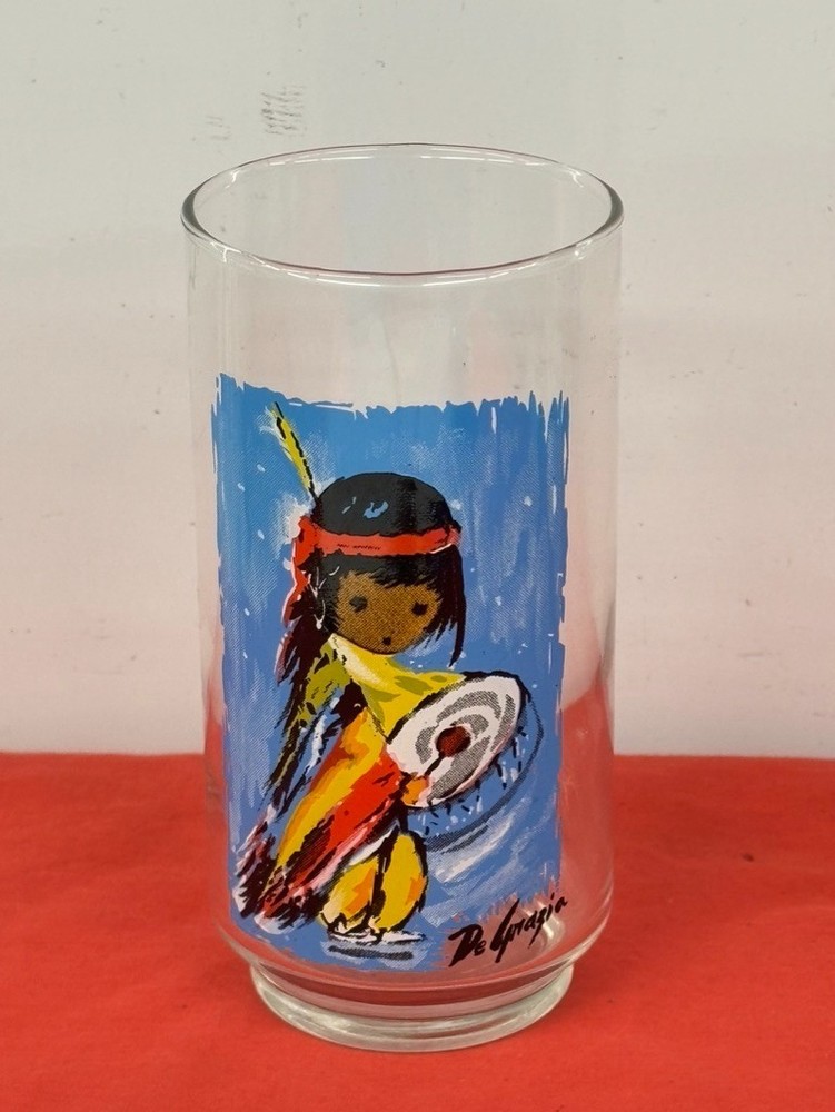 TED DE GRAZIA, GLASS TUMBLER — FEATURES SOUTHWEST NATIVE AMERICAN ARTWORK