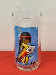 TED DE GRAZIA, GLASS TUMBLER — FEATURES SOUTHWEST NATIVE AMERICAN ARTWORK