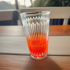 Glass Tumbler Vintage Pinstripe Orange White Drinking Glass