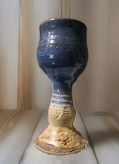 Vintage Chalice Jason Stokes 8″ Blue Studio Art Pottery 2000 Signed Sea turtle