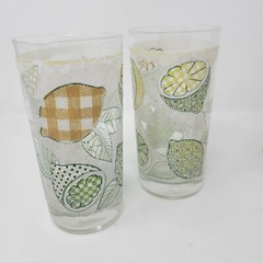 2 Libbey Vintage 1970s Lemon Lime Citrus Graphic Glasses Tumblers EUC Lot Of 2
