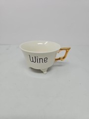 Creative Co-op Ceramic Wine Cup White Gold Handle Footed
