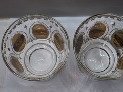 Vintage Set of 3 Gold Royal Ladies Portrait Cocktail Rocks Glasses Barware MCM