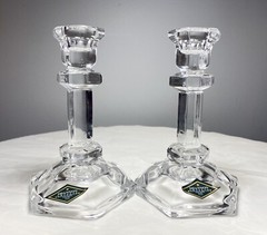PAIR Shannon By Godinger Classical Hand Cut Crystal Candlesticks 14861 5.75” NEW
